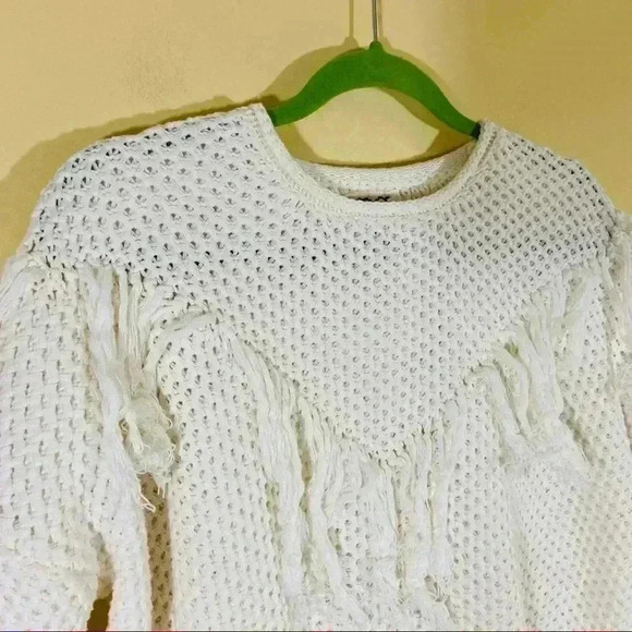 PPLA Creme Crochet 3/4 Sleeve 100% Cotton Loose Knit Cropped Sweater Size S - Picture 7 of 13